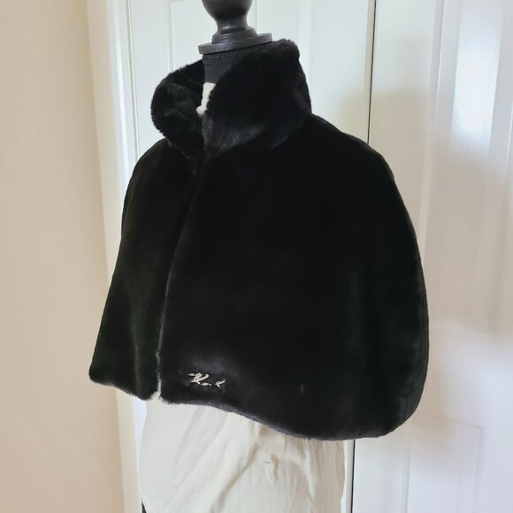 Karl Lagerfeld faux fur mob wife cape black new with tags Y2K vibes old money - Picture 5 of 6